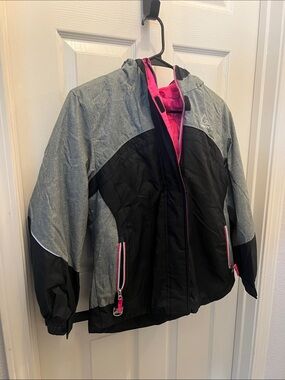 Women’s Black & Gray Hooded Jacket with Pink Lining